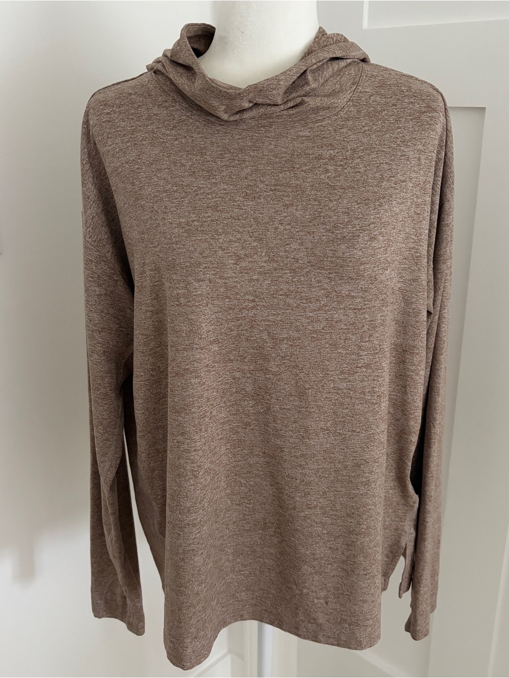 Athleta Uptempo Hoodie Sweatshirt Tan Brown Heather Long Sleeve Women’s L*L9